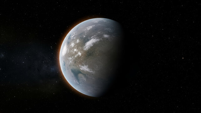 Cinematic View of Planet Kepler-62f in Deep Space