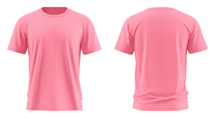 A simple pink t shirt displayed from front and back, showcasing its smooth fabric and