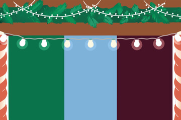 Festive christmas lights garland glowing softly across the top of a scene