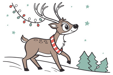 Charming reindeer with large eyes and festive decorated antlers