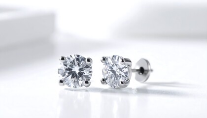 Elegant Diamond Stud Earrings Closeup.