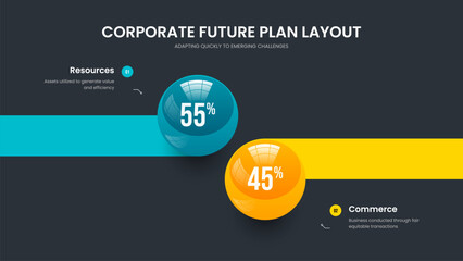 Visual Innovation Presentation Template Vector Illustration. Advertising Review 2 Step Graph Slideshow Design. Creative Profile Two Option Diagram Frame Layout.