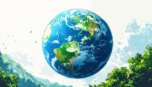 Earth globe with lush greenery and snowy mountains