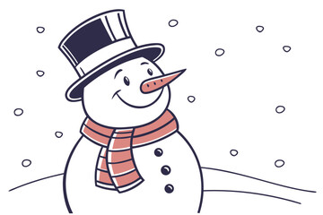 Charming snowman wearing a top hat and scarf smiling
