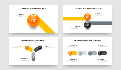 Simple Report One Two Three Four Option Diagram Slide Template Vector Illustration Bundle. Service Planning 1 2 3 4 Element Chart Slideshow Layout Collection.