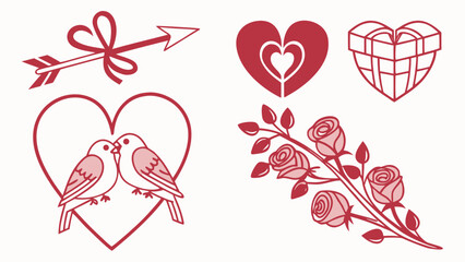 Charming pink and red valentine s day icon set for romantic celebrations