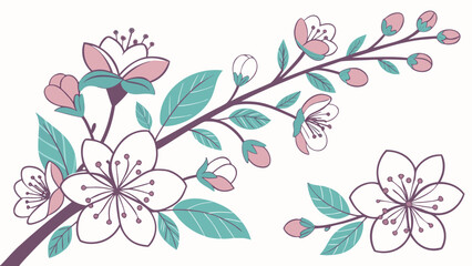 Charming pastel spring floral frame and icon collection