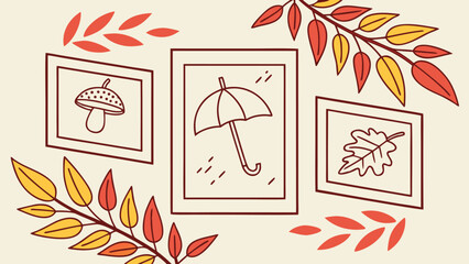 Warm tone autumn leaves frame and icon set for seasonal designs