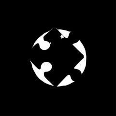 White Puzzle Piece Symbol Forming a Circular Shape on Black Background.
