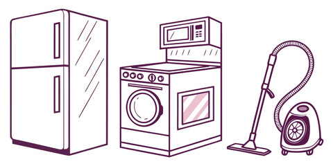 Modern home appliance icons with soft gradients for digital design