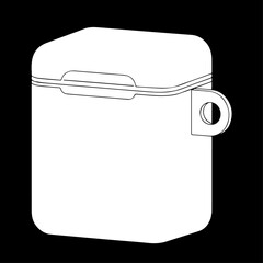 White Rectangular Earbud Case with Ring, Closed Lid, and Minimalist Design.
