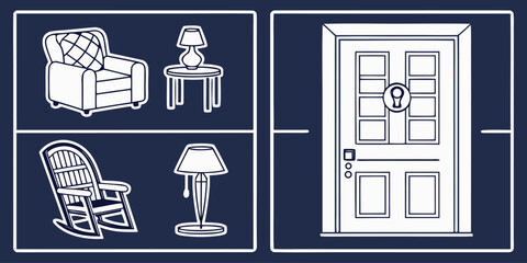 Clean modern outline icons for furniture and interior design