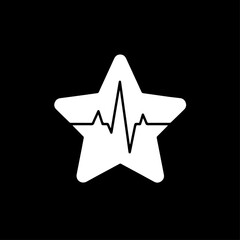 White Star Icon with a Heartbeat Line, Representing Vitality and Health.