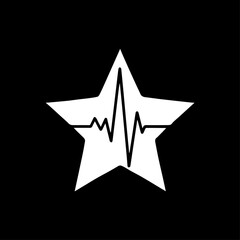 White Star Silhouette with Black Heartbeat Line, Modern Medical Symbol.