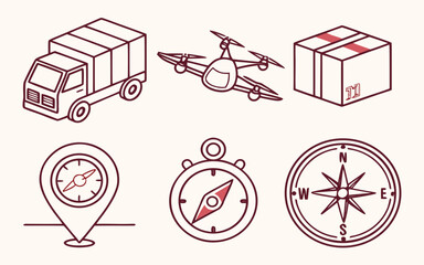 Versatile delivery and logistics icon set with filled and outline styles