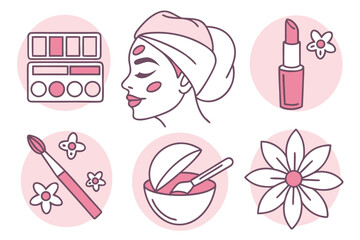 Feminine pastel beauty and spa icon set for branding and design projects