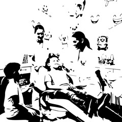 Young Patient in Dentists Chair Receiving Dental Examination with Doctor and Assistant.