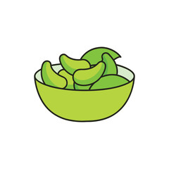 A colorful bowl of edamame pods vector illustration
