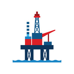 A colorful drilling offshore platform vector art illustration