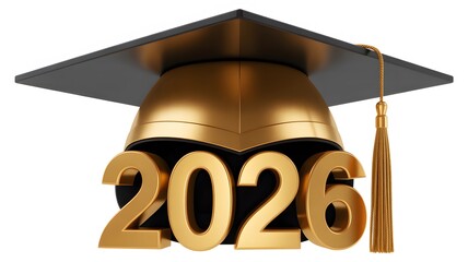Golden 2026 graduation cap and tassel symbolizing academic achievement and future success for the graduating class