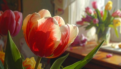 Closeup of a Vibrant Multicolored Tulip.