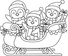 Cute Christmas Penguins Sleigh Ride - Festive Holiday Fun with Adorable Characters and Gifts