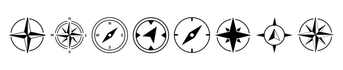Compass simple icon set. Compass symbol set. Wind rose icon. Vector.