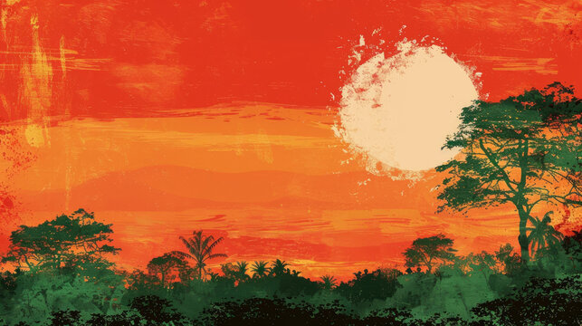 watercolor illustration, Republic Day of Madagascar, savannah landscape, bright African background, vintage postcard, horizontal banner, copy space, free space for text