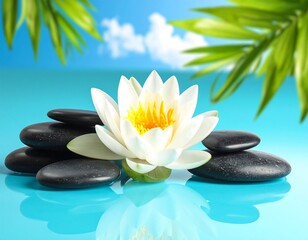 Peaceful Lotus Flower on Stones, Tranquil Scene.