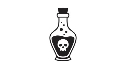Mysterious skull and crossbones poison bottle icon symbol glyph for halloween danger hazardous substance dark potion alchemy isolated on white background