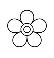 Minimalistic black line drawing of a five petal flower