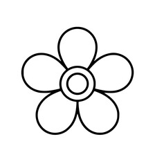 Minimalistic black line drawing of a five petal flower