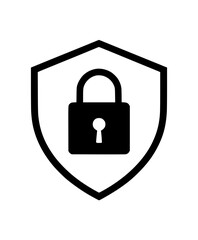 Black padlock icon inside shield outline
