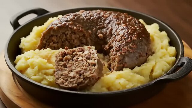 Delicious meatloaf served with creamy mashed potatoes