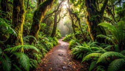 Jungle Path Through Lush Green Forest.