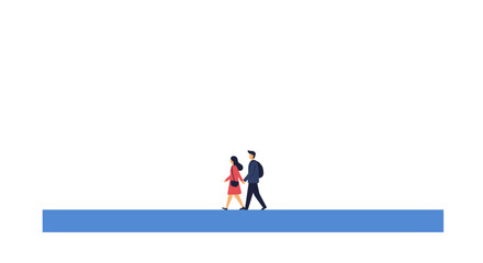 Couple walking together on a blue pathway with clear white sky seamless pattern abstract concept isolated on white background