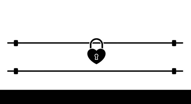 Elegant heart lock ornament decorative line separator with pound sterling symbol for financial security and love concepts isolated on white background