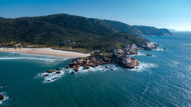 Island Of Florianópolis Brazil Scenic Aerial Ocean View Tropical Paradise Landscape Blue Water Coastline Summer Destination Nature Travel And Adventure - Powered by Adobe