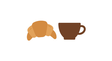 A delicious golden croissant and a rich brown coffee cup offer a classic breakfast morning scene isolated on white background