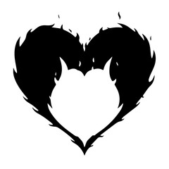 Black Heart Silhouette with Fiery Edges and White Heart Inside Symbolism.
