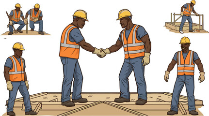 Construction workers silhouettes with crane, building site teamwork, heavy labor industry, safety helmet workforce, structural development, engineering project, 