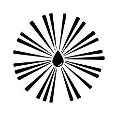 Black Ink Drop Surrounded by Radial Burst Lines Minimalist Design.