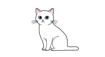 Charming outline drawing of a cute sitting cat with large expressive eyes and whiskers perfect for animal lovers and pet themes isolated on white background