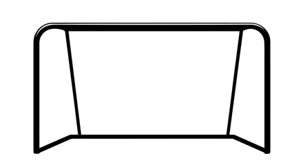 Black Metal Soccer Goal with Curved Top and Angled Supports, Isolated.