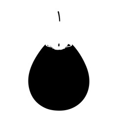 Black Pear Silhouette with Stem Showing a Bite Mark Isolated.