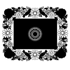 Black Rectangular Frame with Floral Border and Central Wheel Design.