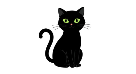 Adorable black cat sitting with bright yellow eyes expressing a playful and mysterious aura for halloween and occult themes isolated on white background