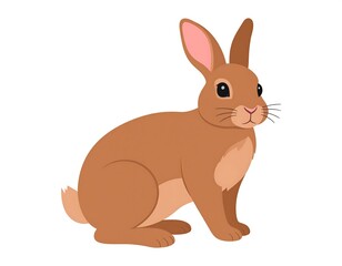 A cartoon illustration shows a sitting rabbit with brown fur, pink inner ears, a white background, and a friendly expression