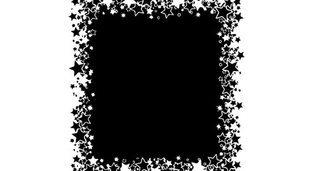 Obraz premium Black Square Frame Bordered by Scattered White and Gray Stars, Festive Design.