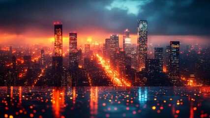 Futuristic Cityscape at Night with Glowing Reflections. - Powered by Adobe